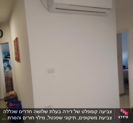 קיר לבן עם מזגן תלוי ותמונה קטנה